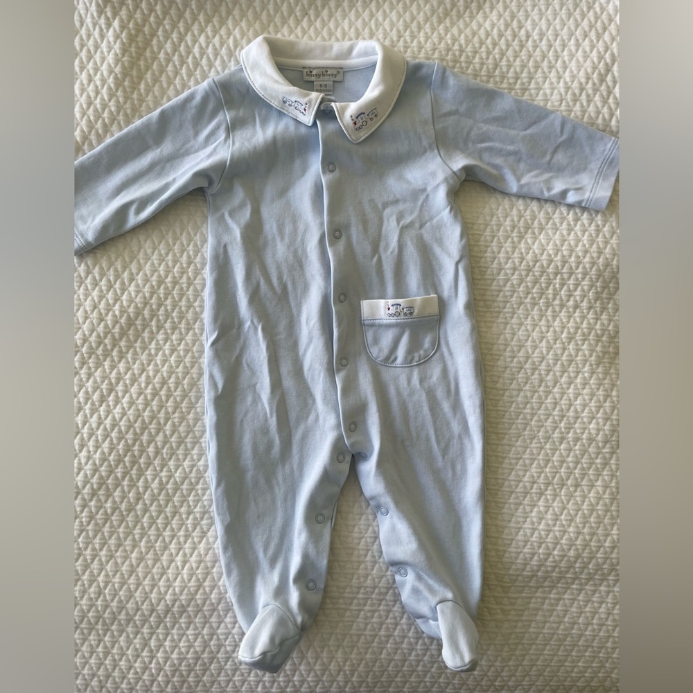 Kissy Kissy Collared Footie 6-9 months Train Embroidery